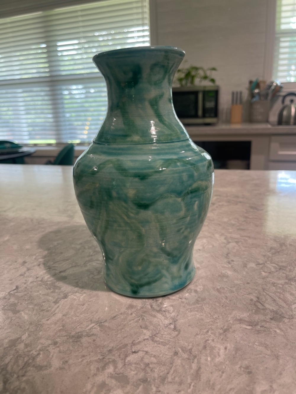 Handmade Green Swirl Ceramic Bud Vase